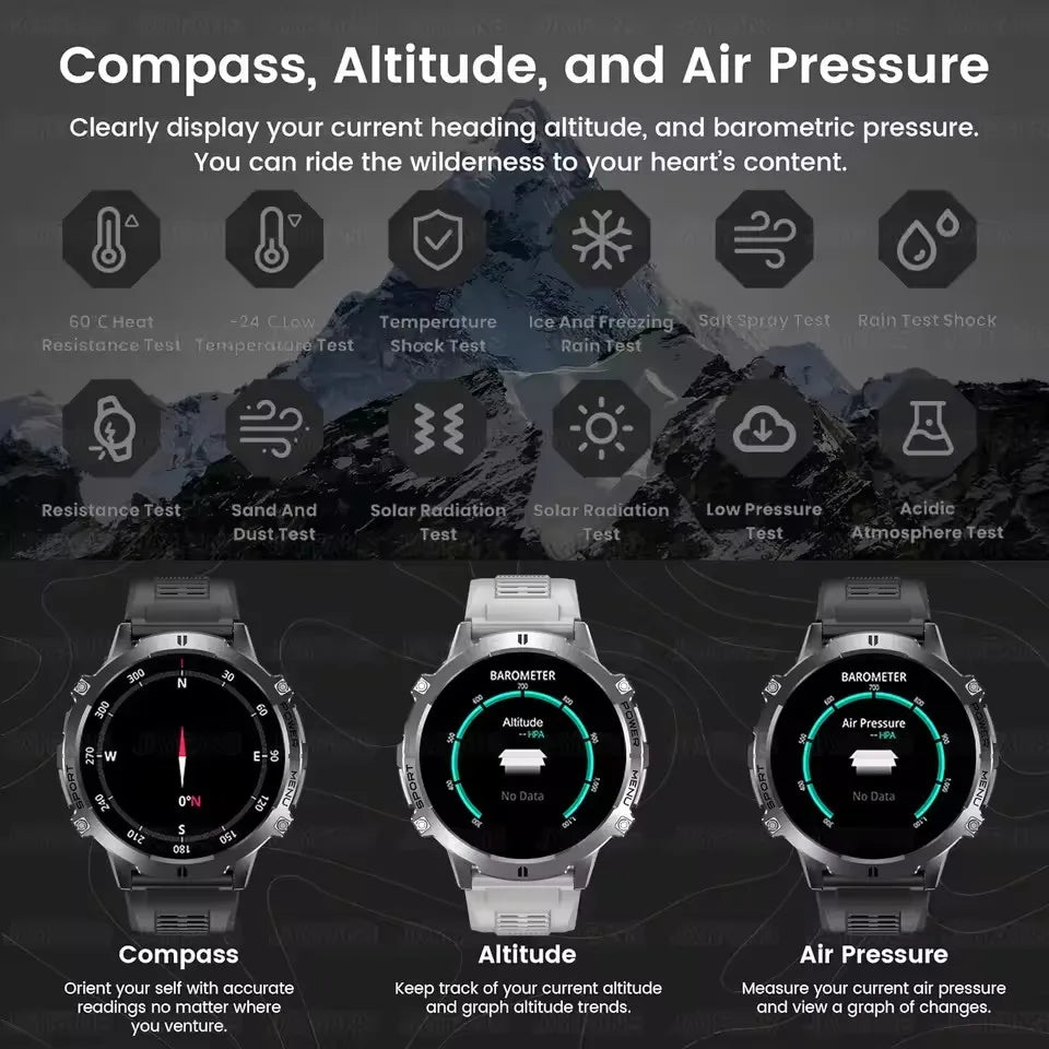 2025 Military GPS Smartwatch - 1.73" AMOLED, 1000mAh, 5ATM & BT Call
