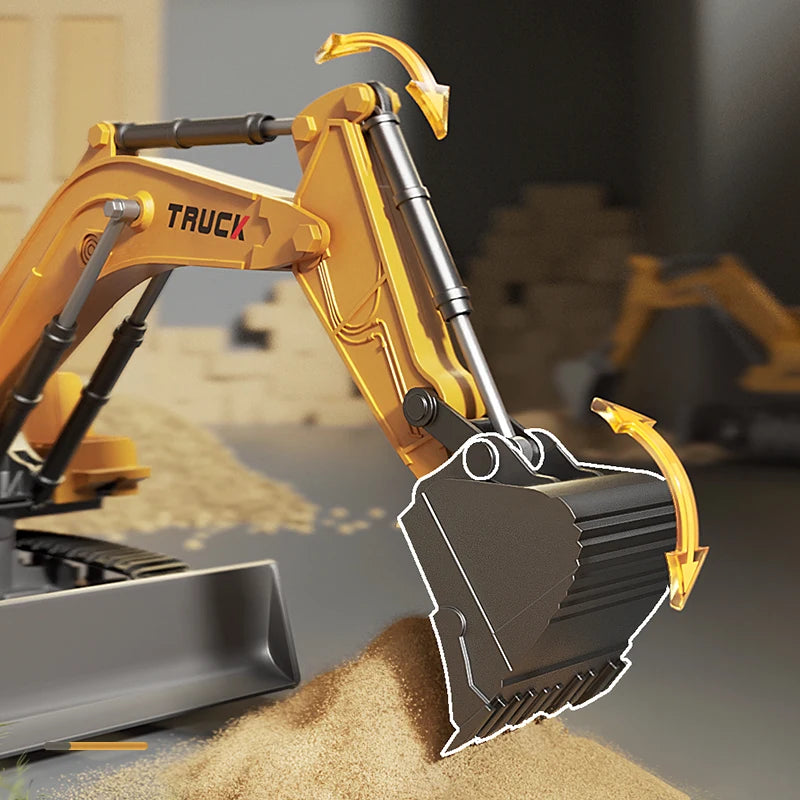 Alloy RC Excavator Toy - Lights, Sound and Multi-Channel Control