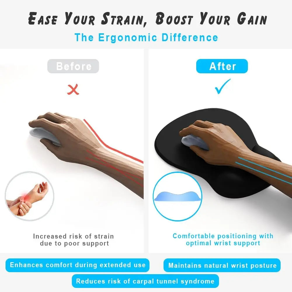 Gel Wrist Rest Ergonomic Mouse Pad - Non-Slip PU Base for Pain Relief