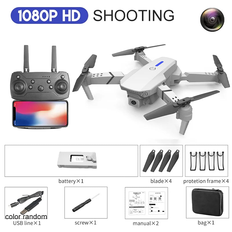 E88 Pro 4K Foldable RC Drone 2024 - 1080P, WiFi FPV & Height Hold