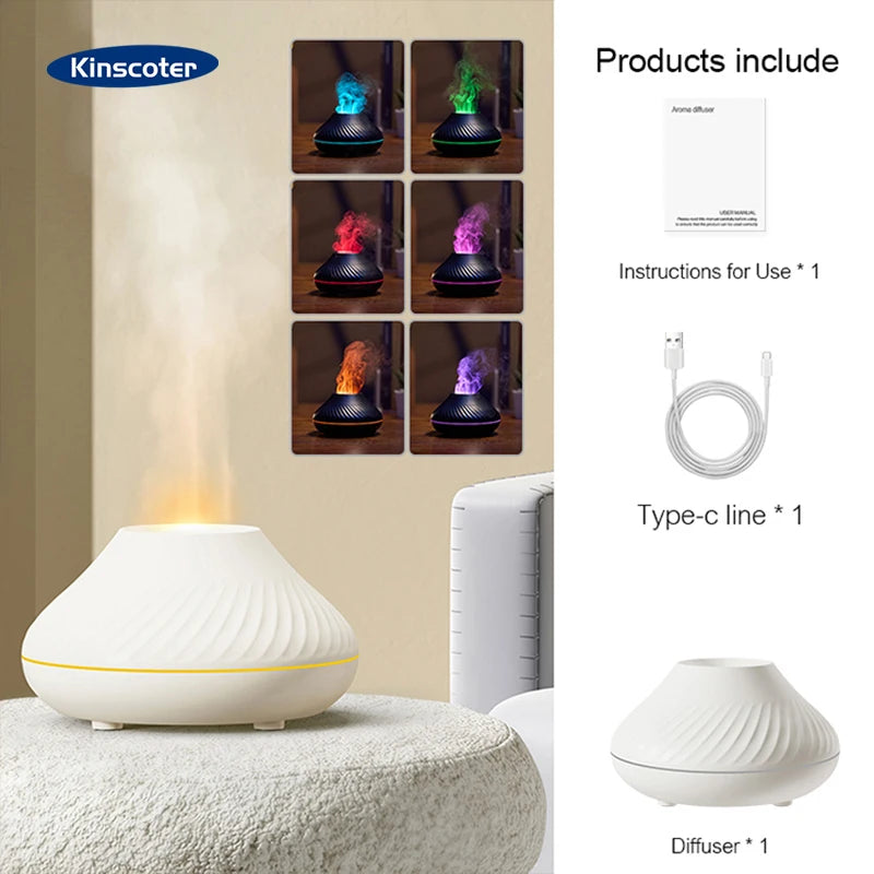 KINSCOTER Volcanic 130ml Aroma Diffuser - USB, Ultrasonic & Colour Flame