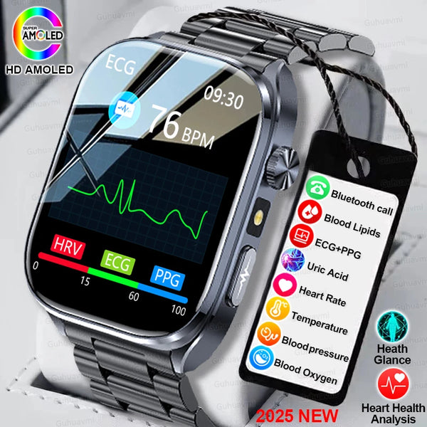 2025 ECG Smart Watch - Blood Lipid, Blood Pressure, BT Call & AI Diagnosis