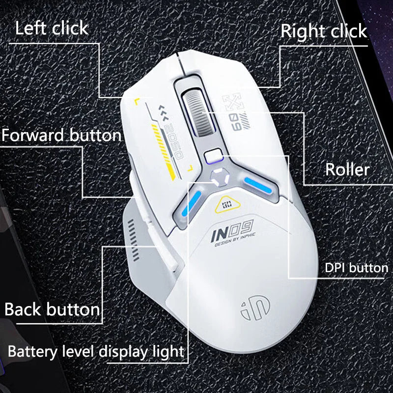 Inphic IN9 PAW3311 Wireless Gaming Mouse - 12000 DPI, Bluetooth & RGB