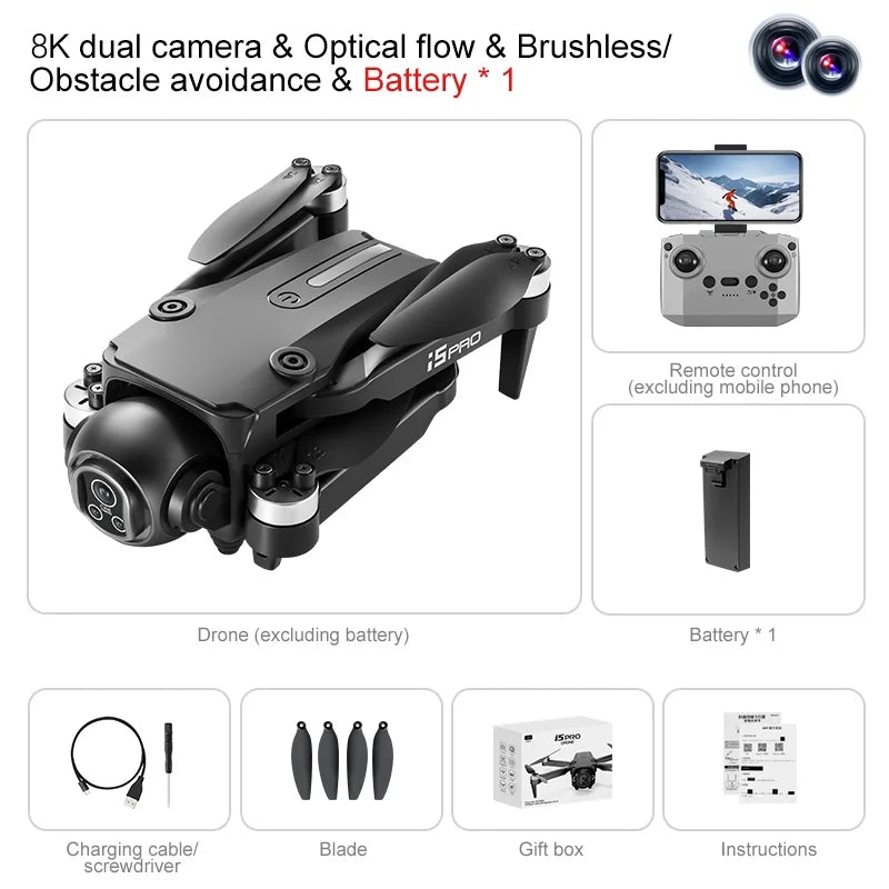 I5 Pro 8K Drone 2025 - 5G WiFi FPV, 150° FoV, Obstacle Avoidance, Brushless