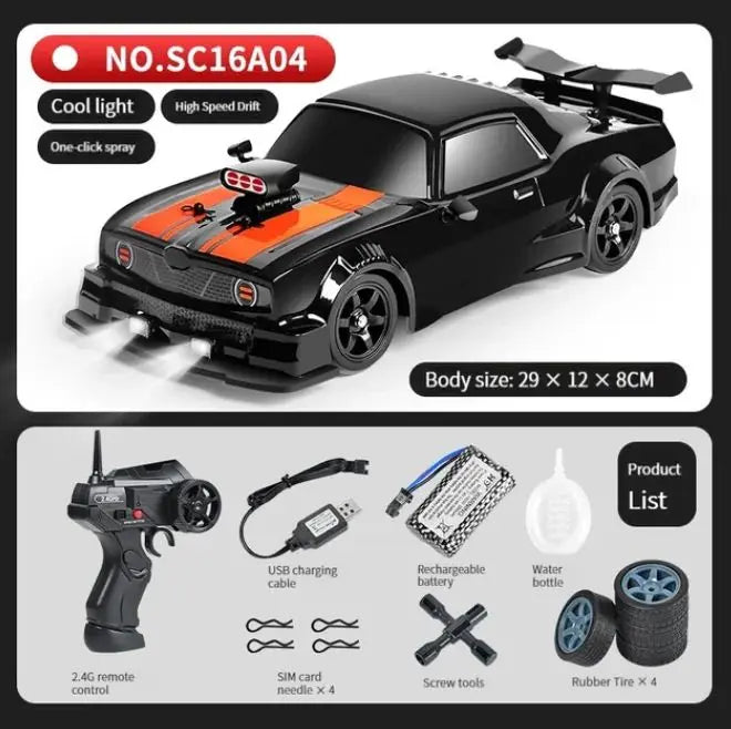 LKCOMO 4WD RC Drift Car - 2.4G, Metal ABS AE86, Light & Spray Effects