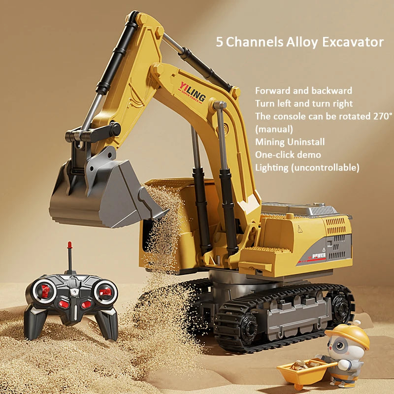 Alloy RC Excavator Toy - Lights, Sound and Multi-Channel Control