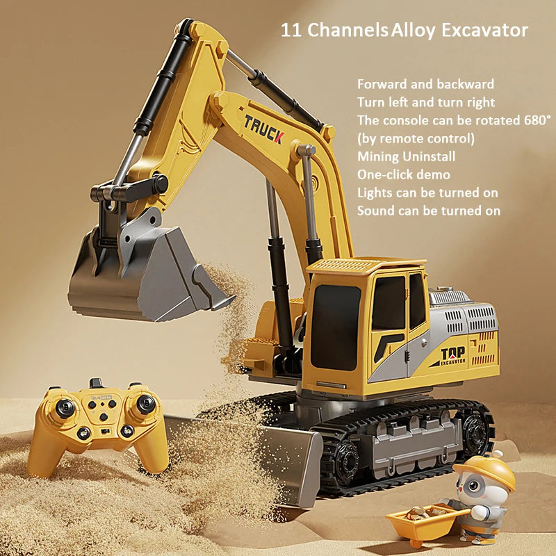 Alloy RC Excavator Toy - Lights, Sound and Multi-Channel Control
