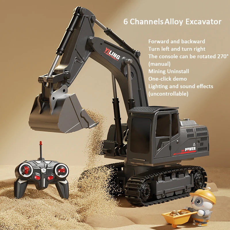 Alloy RC Excavator Toy - Lights, Sound and Multi-Channel Control