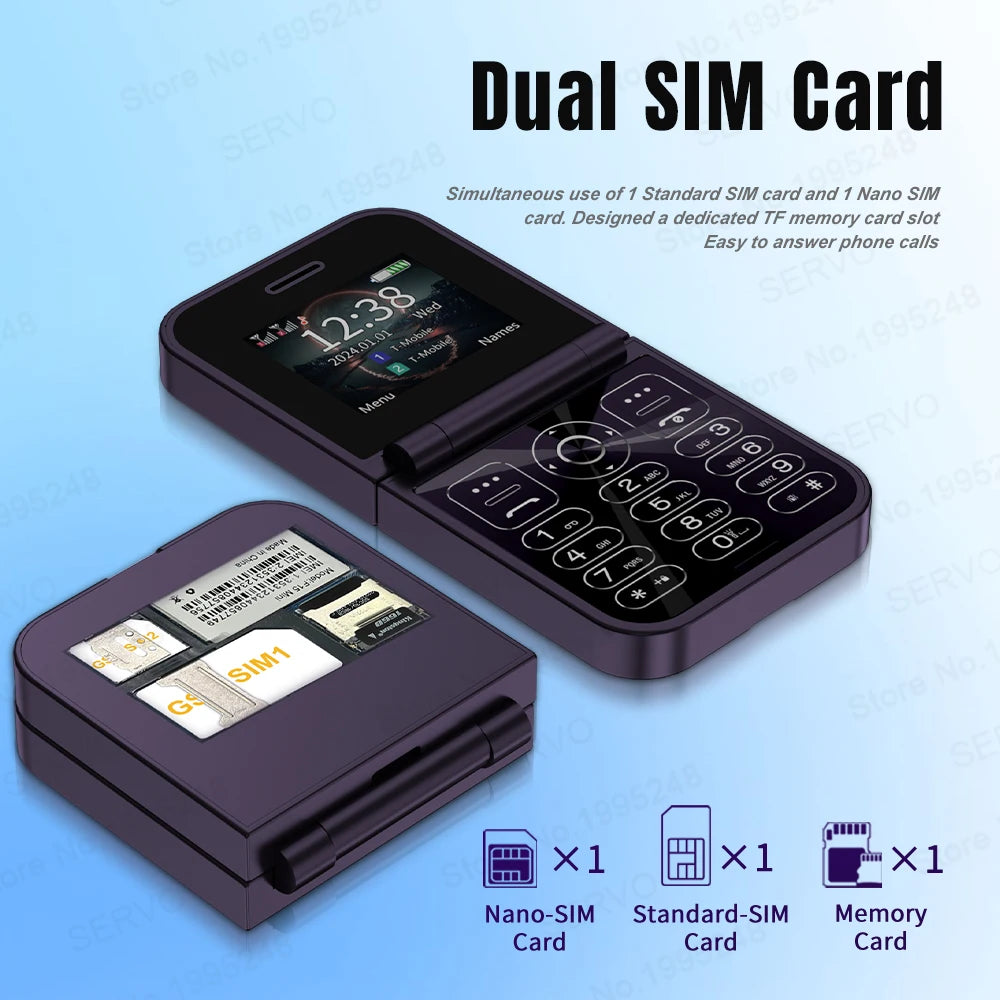 SERVO F15 Mini 2G Flip Phone - 2.0-Inch, Dual SIM, Magic Voice, Type-C