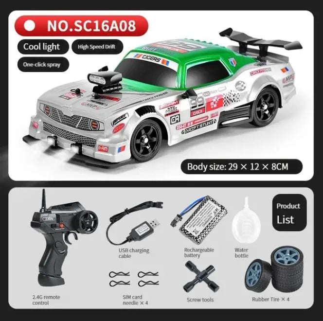 LKCOMO 4WD RC Drift Car - 2.4G, Metal ABS AE86, Light & Spray Effects