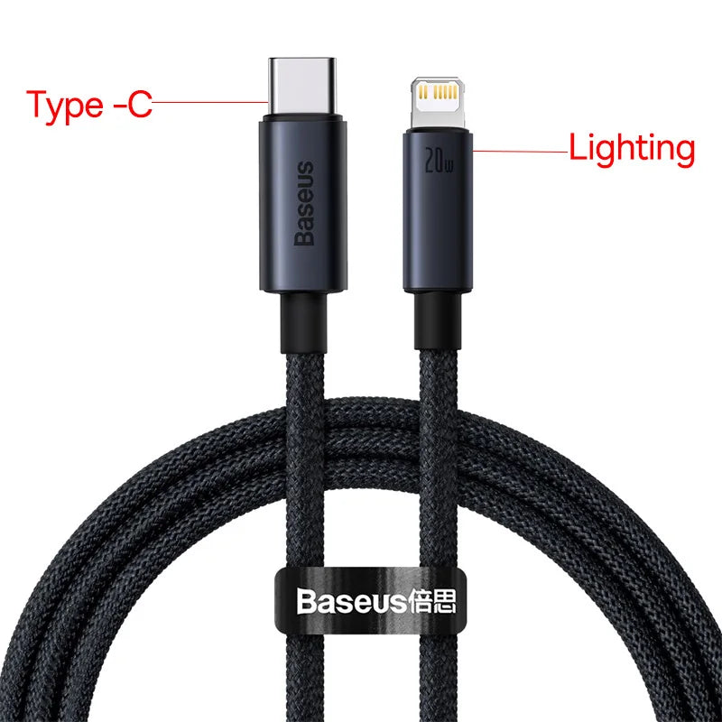Baseus Type-C to Lightning Braided Cable - 3A Fast Charge, CE/FCC/RoHS