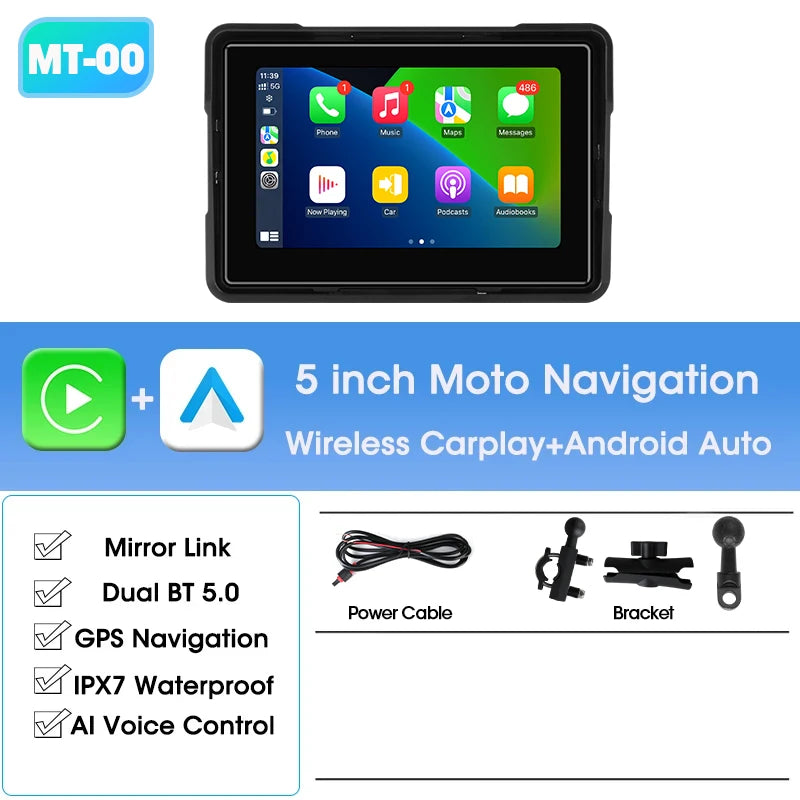 Jansite 5/7" IPX7 Motorcycle CarPlay GPS - Android Auto, 1024x600, Linux