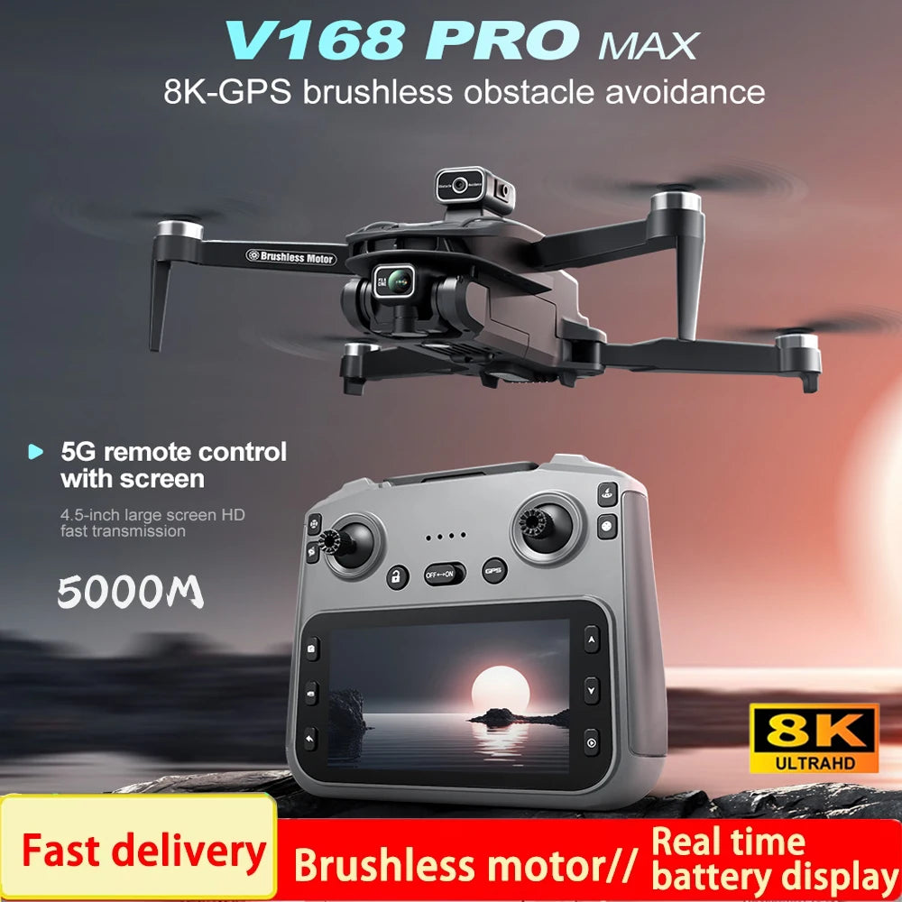 V168 Pro MAX GPS Drone 2025 - 8K, 360° Avoidance, Brushless, 5G FPV Screen