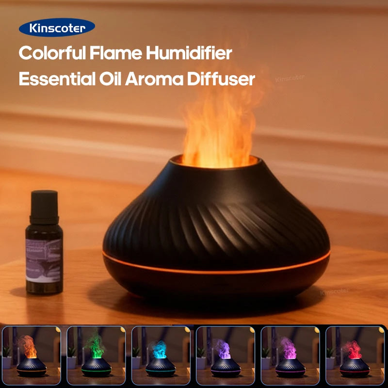 KINSCOTER Volcanic 130ml Aroma Diffuser - USB, Ultrasonic & Colour Flame