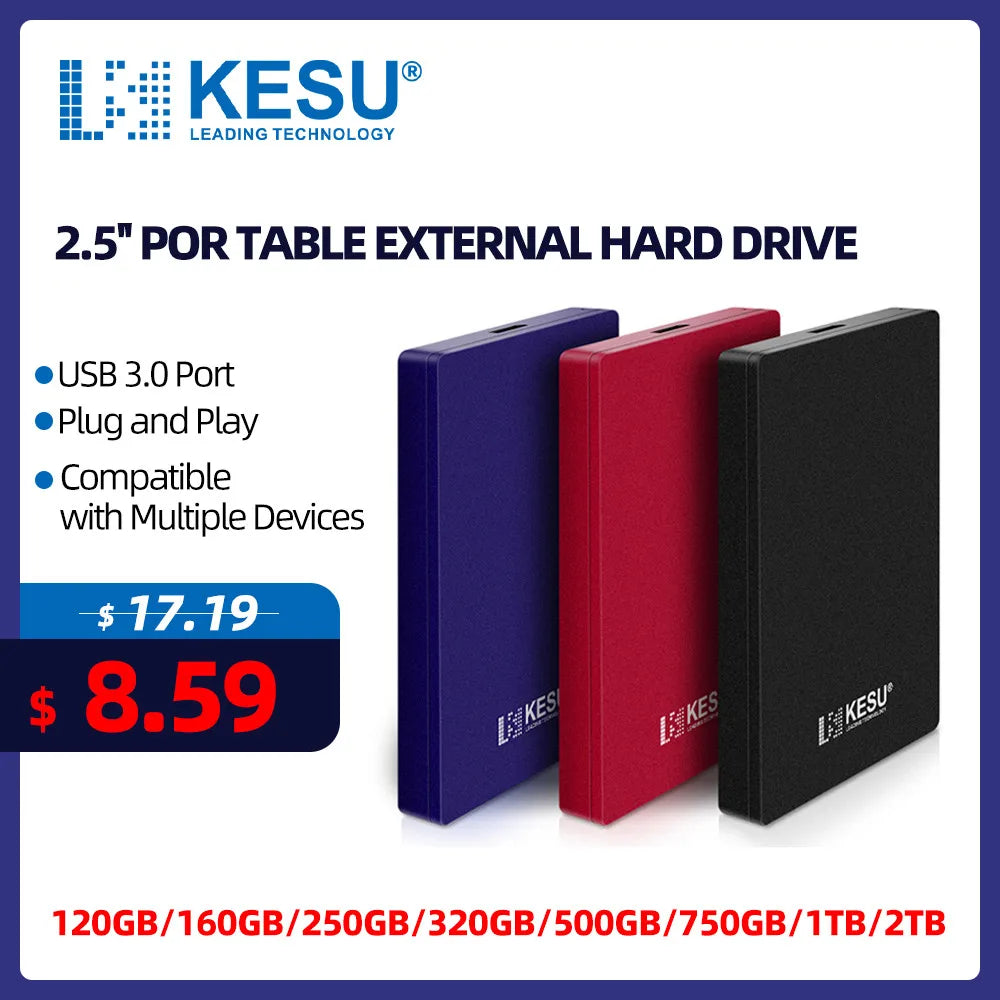 KESU 2.5-Inch Portable External HDD - USB 3.0, PS4 Compatible, 500GB-2TB