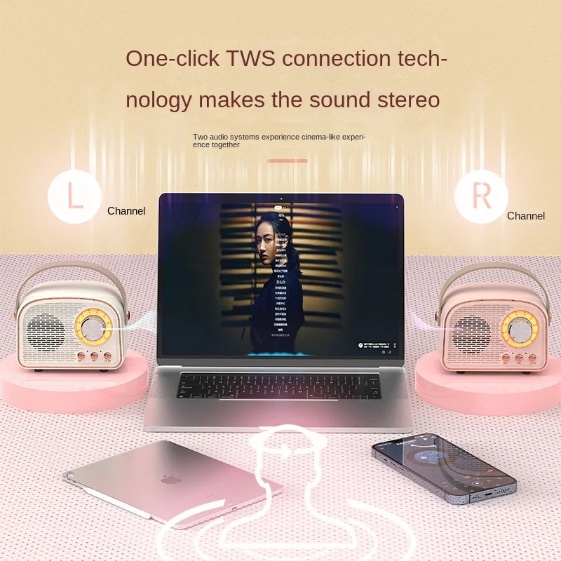 DW21 Retro Mini Bluetooth Speaker - Portable Music Player with FM