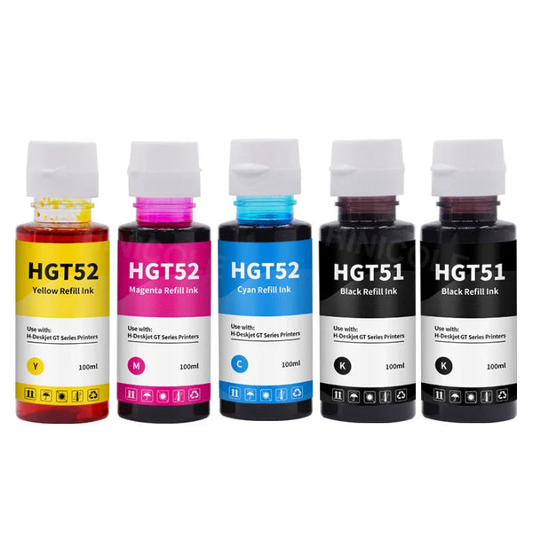 HINICOLE GT51 GT52 Dye Ink Refill Kit - 100ml Compatible Bottles for HP