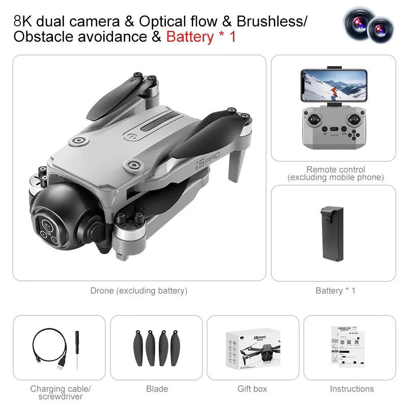 I5 Pro 8K Drone 2025 - 5G WiFi FPV, 150° FoV, Obstacle Avoidance, Brushless