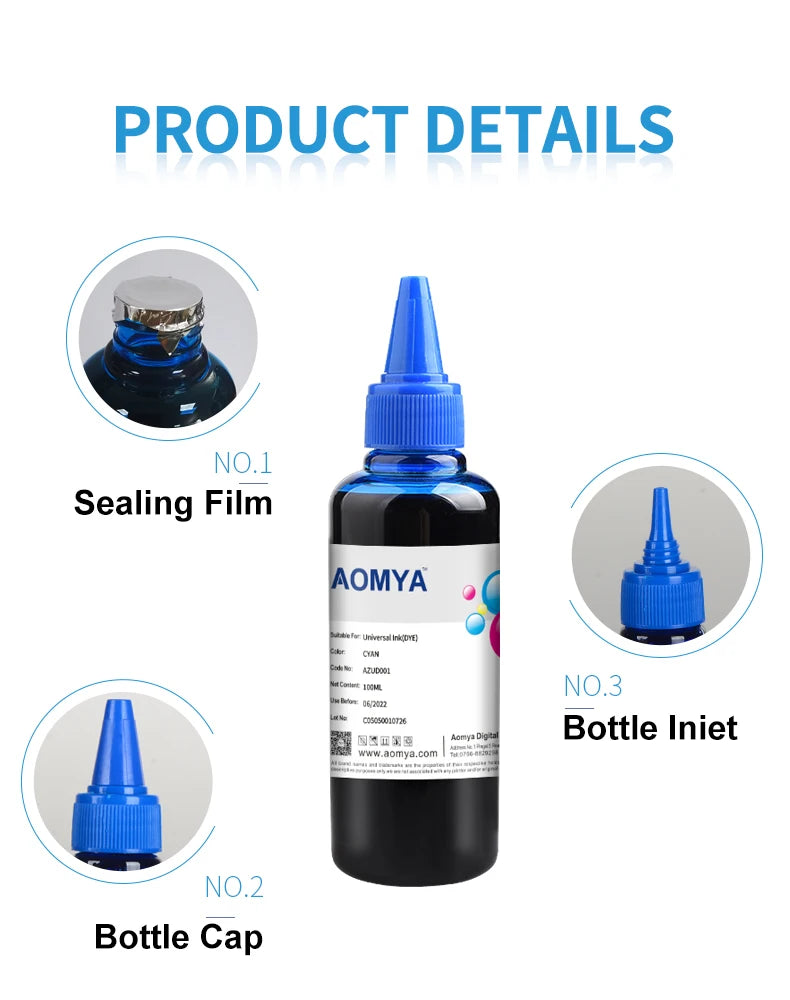 Aomya 100ml Universal Dye Refill Ink Set - Canon, HP, Epson, Brother CISS