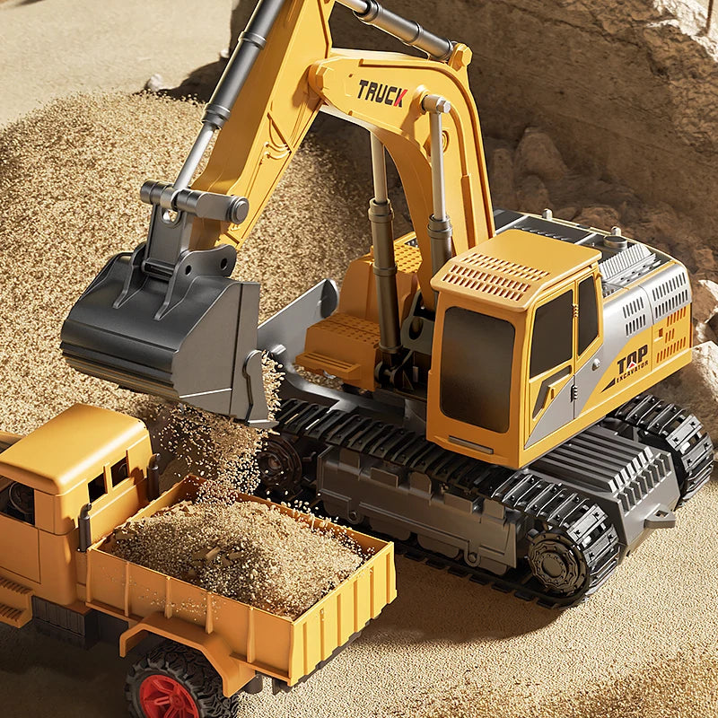 Alloy RC Excavator Toy - Lights, Sound and Multi-Channel Control