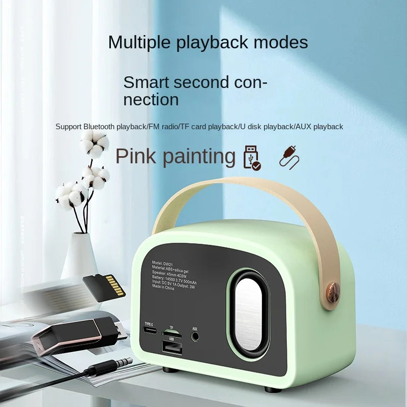 DW21 Retro Mini Bluetooth Speaker - Portable Music Player with FM