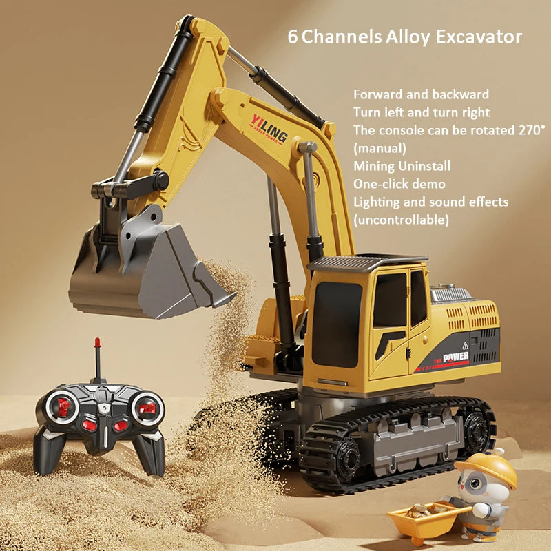 Alloy RC Excavator Toy - Lights, Sound and Multi-Channel Control