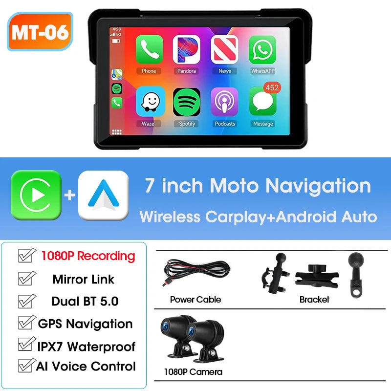 Jansite 5/7" IPX7 Motorcycle CarPlay GPS - Android Auto, 1024x600, Linux