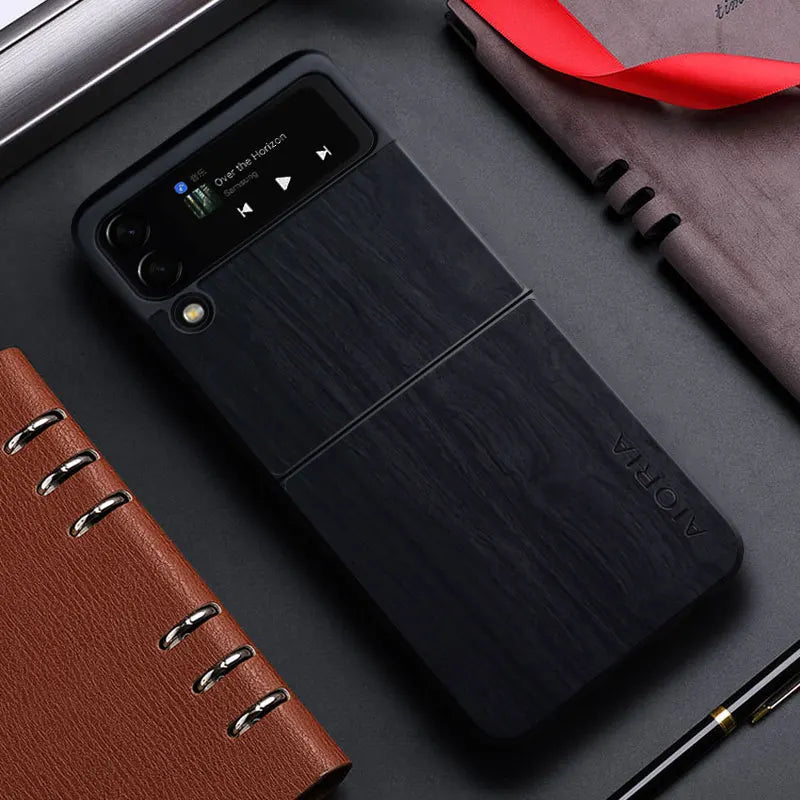 Bamboo Wood PU Leather Case for Samsung Galaxy Z Flip 3/4/5 5G